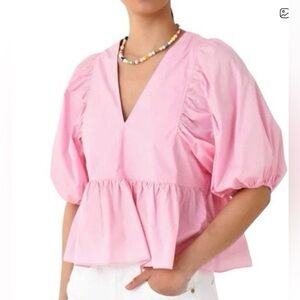 Hunter Bell Landry Puff Sleeve Peplum Top in Light Pink